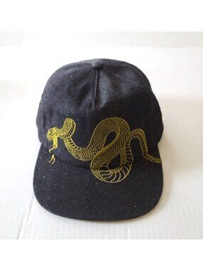 Coney Island Picnic Embroidered Snake Baseball Cap Hat Black Denim OS UNISEX NEW